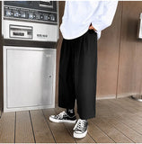 WIAOFELLAS  -  Wide Leg Pants Men Drape Straight Loose Harajuku Vintage Japan Style Ankle-length Trousers Cozy Versatile Black Pantalones Male