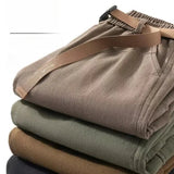 WIAOFELLAS  -  Preppy Style Solid Color Men's Clothing Spring Autumn Elastic Pockets High Waisted Casual Trousers Cargo Straight Bloomers Pants