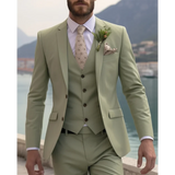 WIAOFELLAS  -  Elegant Green 3 Piece Suit Blazer Pants Vest Men's Notch Lapel Premium Business Formal Wear Banquet Coustome Suits