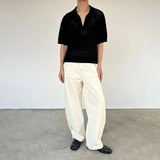 WIAOFELLAS  -  Summer New Men's Solid Color Hollow Short Sleeve T-shirt American Retro Fashion Trend Loose Simple Breathable Men's Tops