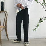 Wiaofellas Side Men's Split Bottoms Causal Suit Coat Ins Loose High Waist Wide Leg Pants Black Brwon Trousers For Male Zipper 2Y5172