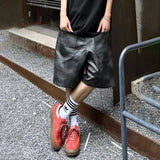 WIAOFELLAS  -  Shorts Mens PU Leather Urban Hip-hop Streetwear Casual Fit Trendy Summer Fashion Wide-leg Bottoms Style Cool Oversize Men Shorts