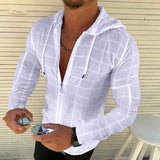 Wiaofellas  -  Men's Plaid Textured Zip Up Hoodie Slim Fit Long Sleeve Casual Lightweight Cardigan T Shirt