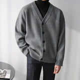 Wiaofellas  -  Men V Neck Knit Cardigan Loose Long Sleeve Casual Sweater Coat Fashion Daily Outerwear