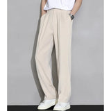 Wiaofellas  -  Men's Beige Suit Straight Leg Trousers Summer Lightweight Drapey Fabric Business Formal Breathe Casual Loose Trousers