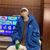 WIAOFELLAS  -  blue lamb velvet men's autumn and winter cotton jacket thickened cotton coat hooded jacket new cotton jacket