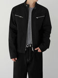 WIAOFELLAS  -  Korean Style Trend Men's Stand Collar Jackets Outerwear Fashion Solid Color Zipper Casual Short Coat Autumn