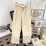WIAOFELLAS  -  New Summer Men's Suit Pants Belt Decoration Solid Color Semi-elastic Casual Wide Leg Male Trousers New Summmer