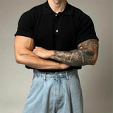 WIAOFELLAS  -  Summer New Men's Solid Color Knitted Short-Sleeved T-Shirt American Retro Fashion Trend Loose Casual Breathable Men's Tops