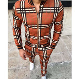 WIAOFELLAS  -  2-piece Autumn Winter New Men's Sports Set Clothes for Man Tracksuit Sport Checkered Zipper Sports Shirt Running Jogging Clothes