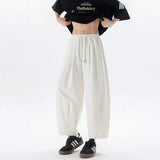 WIAOFELLAS  -  Simple Men's Casual Pants Drawstring Design Solid Color Bottom Elastic Waist Straight Wide Leg Loose Male Trousers