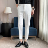 Wiaofellas  -  Men's Slim Fit Dress Pants New Solid Color Formal Trousers Business Casual Straight Leg Suit Pants For Male Office Wedding Wear