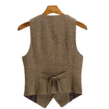 Wiaofellas  -  New Vest Brown V Neck Herringbone Tweed Jacket Vintage For Wedding Groom Banquet Work Set Waistcoat