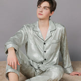 WIAOFELLAS Men Ice Silk Pajamas Suit Summer Plus Size Satin Thin Plaid Pyjamas Male Home Clothes Fashion Print High Quality Sleepwear Boy