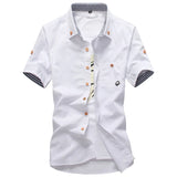 WIAOFELLAS  -  Summer men's Korean-style slim-fit embroidery small mushroom casual short-sleeved stand collar men's shirt