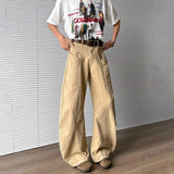WIAOFELLAS  -  Vintage Men's Solid Color Patchwork Pockets Cargo Denim Pants Fashion Loose High-waisted Straight Jeans Male Summer