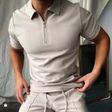 WIAOFELLAS  -  Summer Men's Tracksuit Cotton Solid Color Short Sleeve Zipper Polo Shirt&Shorts Set for Men Casual Streetwear 2-piece Suit