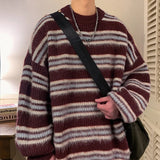 Wiaofellas  -  Winter Velvet Sweater Men Warm Striped Knitted Pullover Men Streetwear Korean Loose Long Sleeved Sweater Mens Jumper Clothes