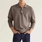Wiaofellas  -  Men Long Sleeve Polo Shirt V Neck Button Up Casual Autumn Basic Solid Color Knitwear Tops For Men