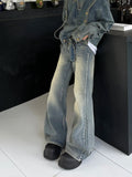WIAOFELLAS  -  American High Street Washed Old Jeans Men's and Women's Loose Micro Ragged Pants Wide Leg Floor Dragging Pants Trend calsa