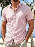 Wiaofellas  -  Stylish Mens Striped Printing Shirts Spring Summer Daily Casual Short Sleeve Button-up Shirt Men Leisure Turn-down Collar Shirts