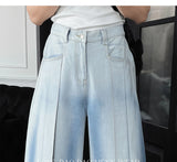 WIAOFELLAS  -  American Heritage Jeans 2025 Wide Leg Vintage Wash Unisex Oversized Denim Pants Artisanal Detailing Spring Summer Essential