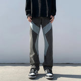 WIAOFELLAS  -  Patchwork Jeans Men Vertical Panelled Streetwear American Style Oversize Straight Spring Autumn Handsome Mopping Trousers Cozy