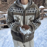 WIAOFELLAS  -  American Retro Christmas Sweater Men Hooded Patchwork Jacquard Elk Christmas Zipper Knitted Sweater Men Cardigan Coats