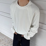 Wiaofellas  -  Men's Solid Color Stitching Long-Sleeved Sweatshirt American Retro Fashion Trend Street Casual Loose Breathable Niche Men's Tops