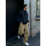 Wiaofellas  -  Men's Winter Straight Leg Casual Pants Fashionable High Street Workwear Style Polyester Fiber Mid Waist Elastic Waist