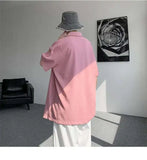 WIAOFELLAS  -  Trendy Summer Men‘s Solid Color Ice Silk Casual T-shirts New Fashion Turn Down Collar Short Sleeve Loose Tops Male