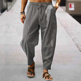 Wiaofellas  -  Men's Summer Casual Sports Pants Loose Fit Cotton Linen Breathable Straight Leg Trousers Youthful Energy Style Khaki Color