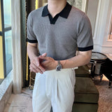 WIAOFELLAS  -  Men's Color Matching Knitted Short-Sleeved Polo Shirt American Retro Fashion Trend Loose Casual Breathable Summer Men's Tops