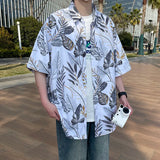 WIAOFELLAS  -  Summer Tropical Plants Printed Men's Shirts Hawaiian Beach Short Sleeved Man Floral Shirt Plus Size Loose Mens Blouse Streetwear