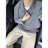 WIAOFELLAS  -  Mens American Style Long Sleeve T Shirt Turn Down Collar Sweatshirt With Wheat Pattern