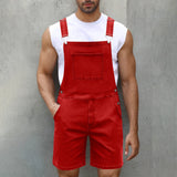 WIAOFELLAS  -  Men Jeans Short Overalls Solid Washing Pocket Mid Waist Rompers One Piece Trousers Casual Wear