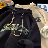 WIAOFELLAS  -  New in Camouflage Letter Printed Hooded Sweatshirts For Men Autumn Punk Hip Hop Fashion Hoodies Y2K Streetwear Fleece Hoody