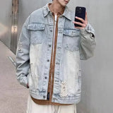 WIAOFELLAS  -  Y2k Mens jacket washed water torn hole distressed denim jacket autumn casual Hawaiian streetwear couple's clothing unisex