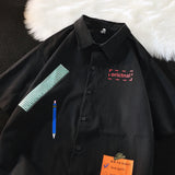 WIAOFELLAS  -  Casual Polo Shirt Black Beige Cartoon Pattern Shirt Men Unisex Classic Short Sleeve Top Shirt Streetwear Couple Button Top