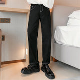 WIAOFELLAS  -  Fashion Men's Black White Jeans New Spring Casual Korean Straight Ankle Length Pants Tide Denim Trousers Tide 2Y2022