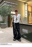 WIAOFELLAS  -  Artificial Hand-painted Lettering Graffiti Black Denim Trousers Men Straight Pants