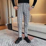 WIAOFELLAS  -  Autumn Winter New Men's Suit Pants Korean Plaid Business Formal Casual Dress Pants Wedding Party Office Social Trousers