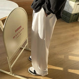 Wiaofellas  -  Summer New Men's Loose Wide-leg Casual Pants Korean Straight Baggy Trousers Comfortable and Simple Trousers Black and White