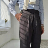 Wiaofellas  -  Men's High Waist Pleated Dress Pants Solid Color Formal Trousers Business Casual Straight Leg Suit Pants For Male Office Wedding