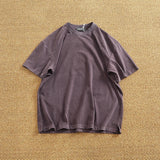 WIAOFELLAS  -  Heavy wash short sleeve T-shirt men drop shoulder sleeve solid color loose summer round neck half sleeve T