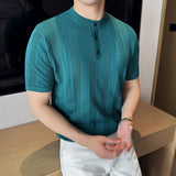 WIAOFELLAS  -  High-end Knit Men T Shirts Short Sleeved Slim Fit Korean Male Casual T-shirt Tops Streetwear Summer Thin Solid Camiseta Hombre