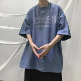 WIAOFELLAS  -  Oversize Alphabet Print T-shirt Men's Spring Summer Heavy Weight Thin Short Sleeve Fashion Hip Hop 5-point Sleeve T Shirts