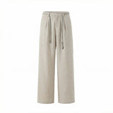 Wiaofellas  -  Mens Cropped Linen Blend Dress Pants Casual Drawstring High Waist Breathable Suit Trousers Japanese Clean Fit Straight Trousers