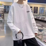 Wiaofellas  -  Autumn Men's Oversized Waffle Crewneck Sweatshirts Appliques Long Sleeve Pullover Hoodies Korean Fashion Y2K Streetwear Sudadera