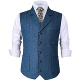 Wiaofellas  -  Men Vest Brown Herringbone Gentleman Business Waistcoat Vintage Regular Slim Banquet Men Suit Vest